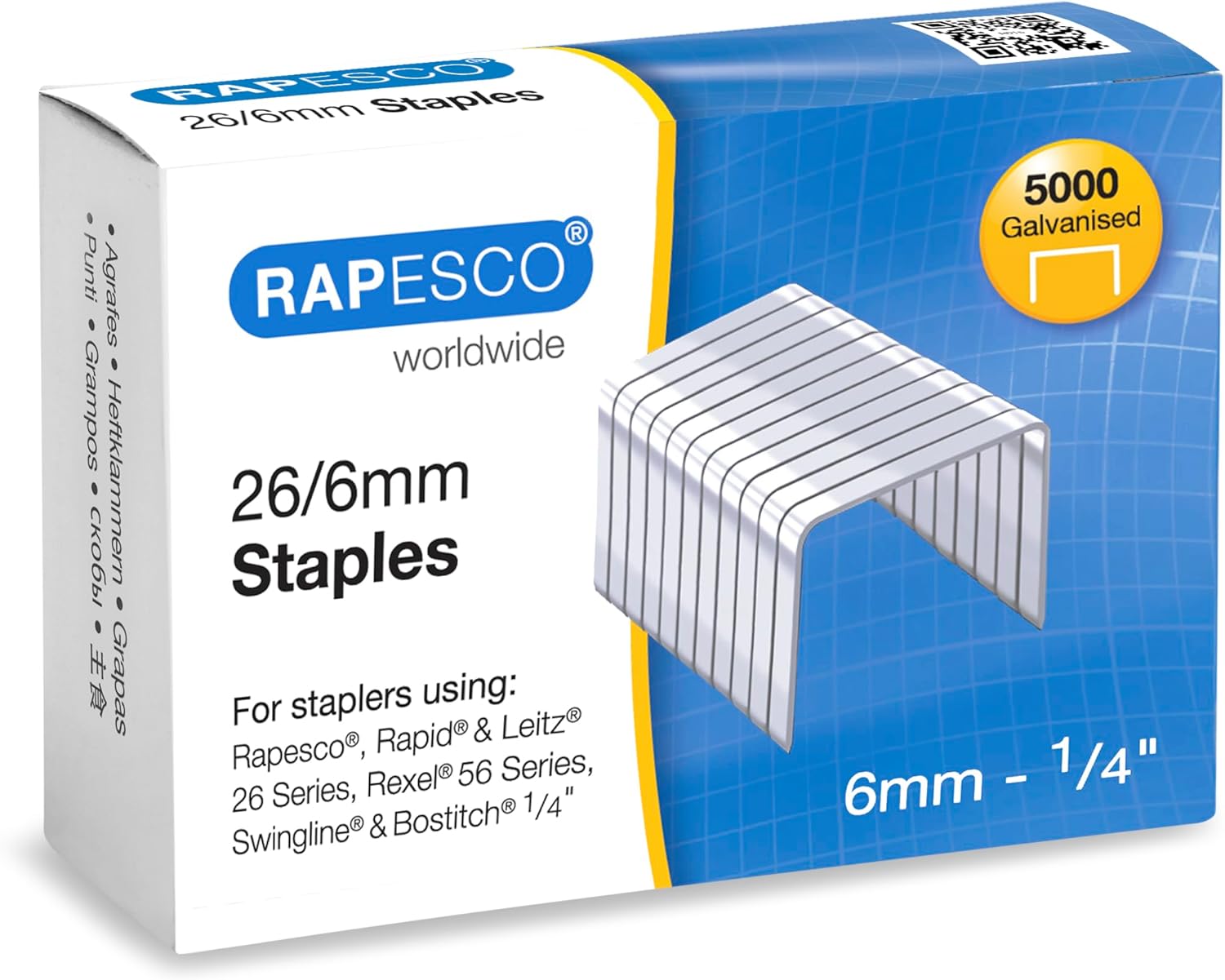 Rapesco S11662Z3 Type 26/6 mm (No.56) Galvanised Staples, Pack of 5000