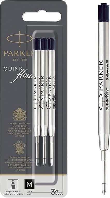 Parker Ballpoint Pen Refills | Medium Point | Black QUINKflow Ink | 3 Count