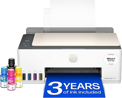 HP Smart Tank 5107 All in One Printer | Perfect for Home | Colour | Wireless | Print, Scan, Copy | Refillable | Includes up to 3 Years of Ink | Smart Buttons | Easy Setup | Reliable Wi-Fi