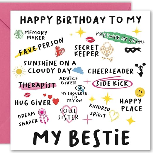 Cult Kitty My Bestie - Friendship Friend Card for a Girl - Thick, Premium Friend Card for Women, Great Best Friend or Friendship Card with Colourful Envelope, 15cm x 15cm