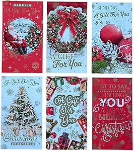 6 Mixed Traditional Christmas Money Envelopes Gift Card Voucher Wallet