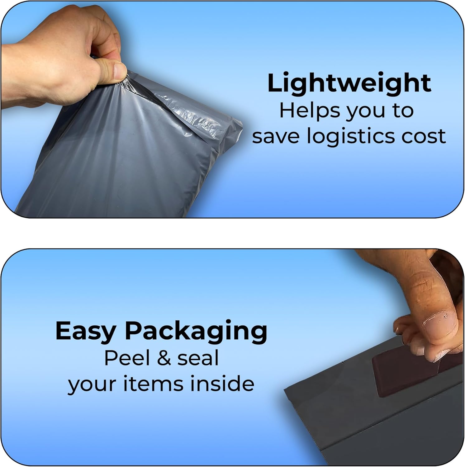 Double Dragon 60 Mixed Size Self-Seal Mailer Bags | Tamper-Proof Plastic Packaging for Mailing, Postage, Shipping & Delivery | Grey (4 Sizes | Small to Large | 15 Each)