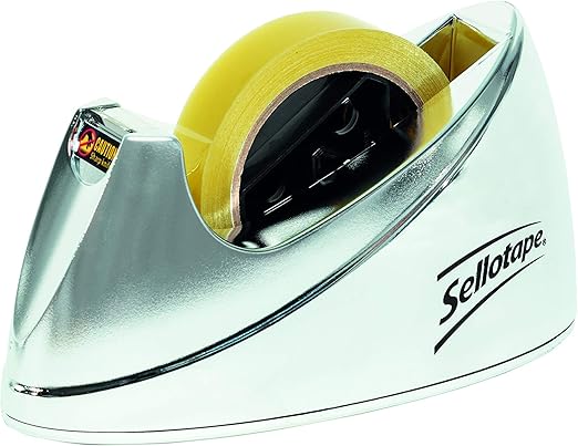 Sellotape Large Tape Dispenser, Ideal for Ofices & Desktops, Chrome Steel Colour, Tape not Included