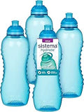 Sistema Squeeze Twist 'n' Sip Sports Water Bottles | 460 ml | Leakproof Kids Water Bottles | BPA-Free | Blue | 4 Count