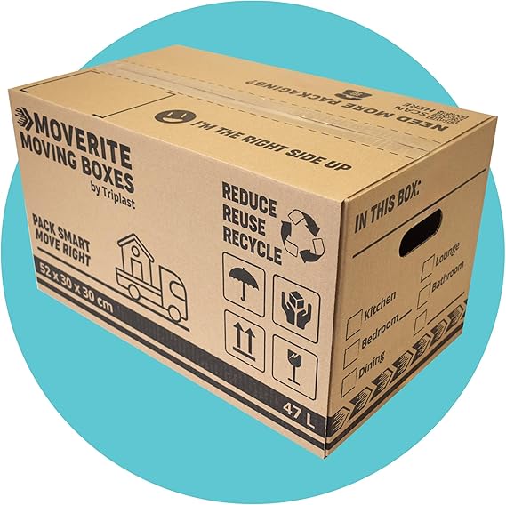 MoveRite Large Strong Cardboard Moving Boxes – Pack of 20 (47 litres 52cm x 30cm x 30cm) Removal Boxes for Moving House – Packing & Storage Cartons with Carry Handles by Triplast