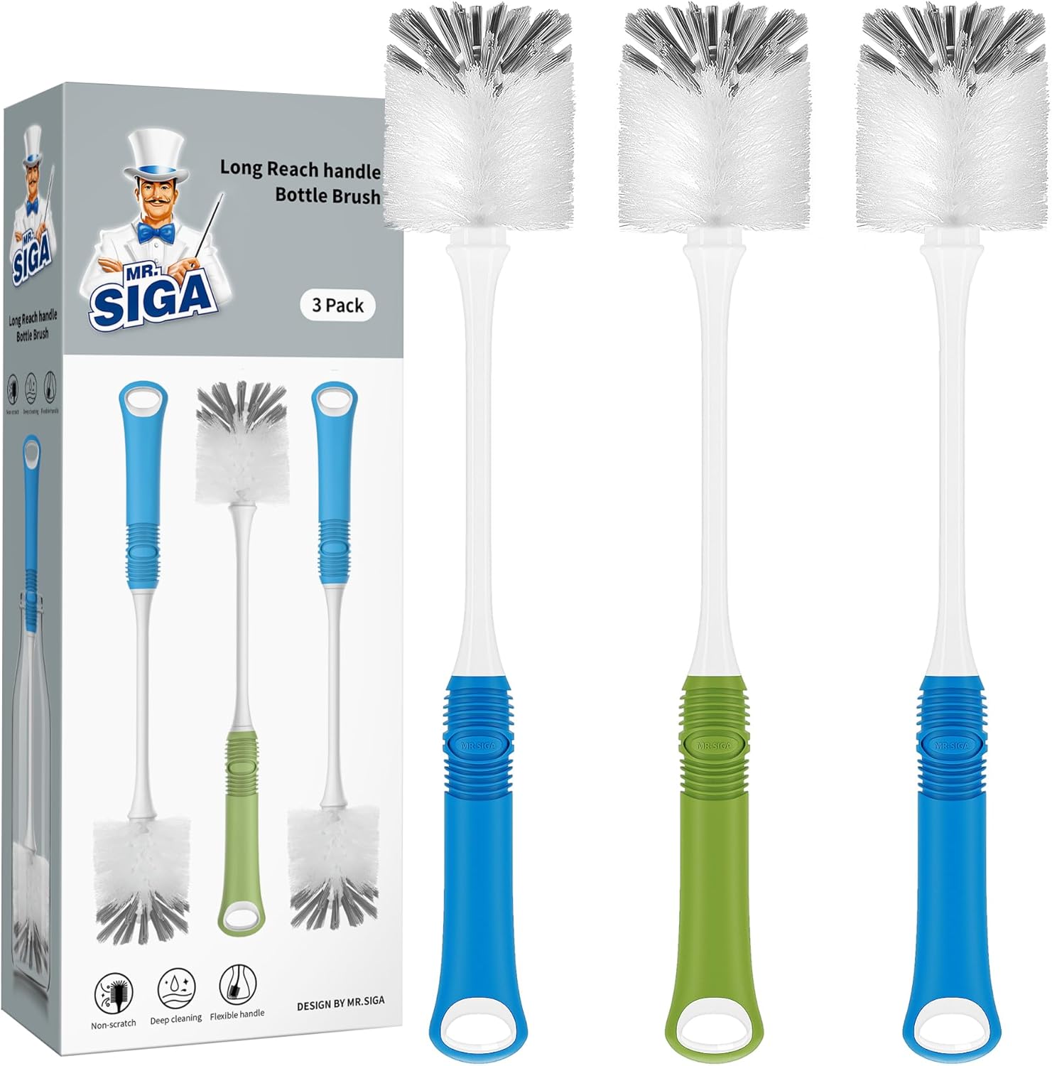 MR.SIGA Long Handle Bottle Brush - Set of 3