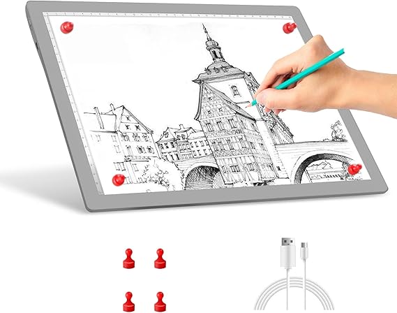 A4 Wireless Battery Powered Light Pad,Tracing Pad Light Box Dimmable Brightness Rechargeable Light Board for Artists Drawing Sketching Animation Stencilling X-ray Viewing（Grey）
