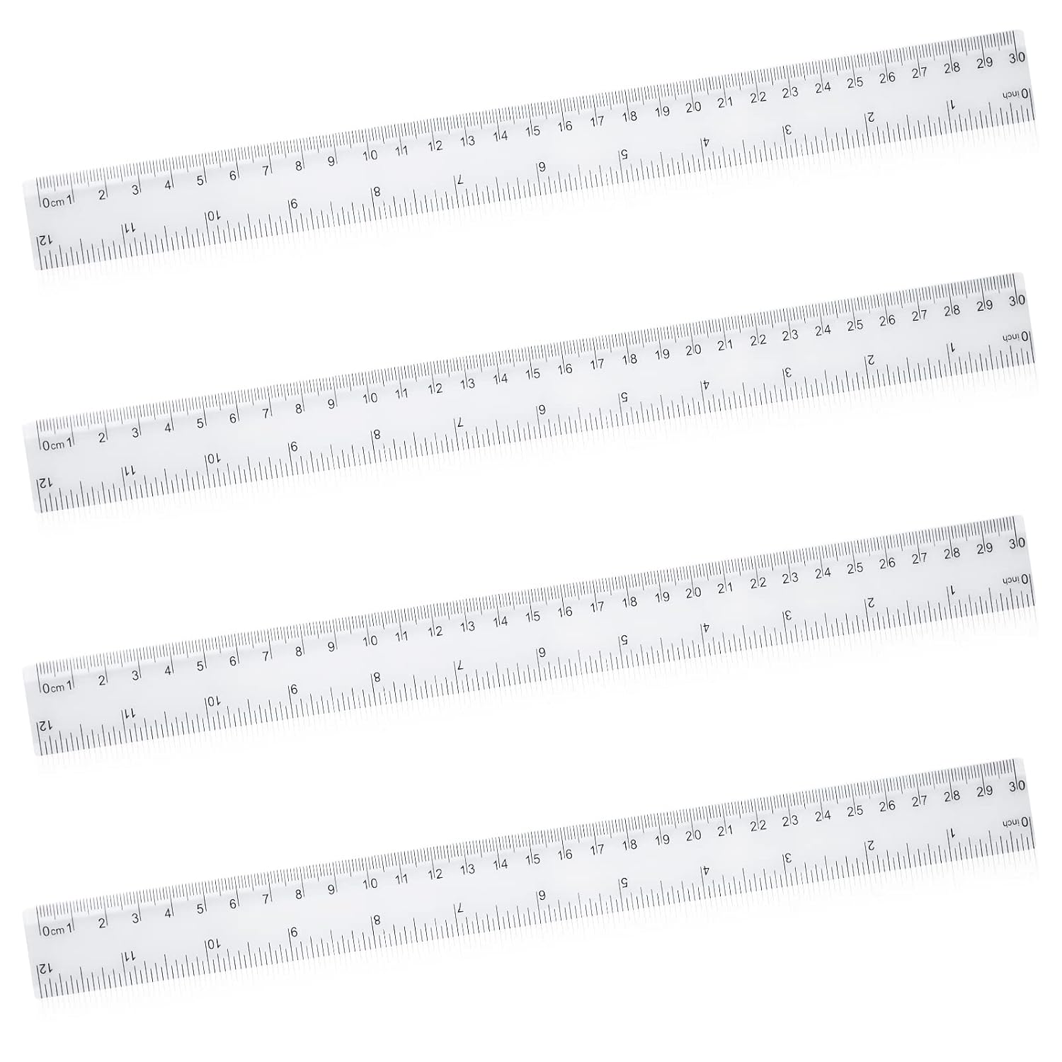 4 pcs Ruler 30cm, Plastic Clear Shatterproof Rulers