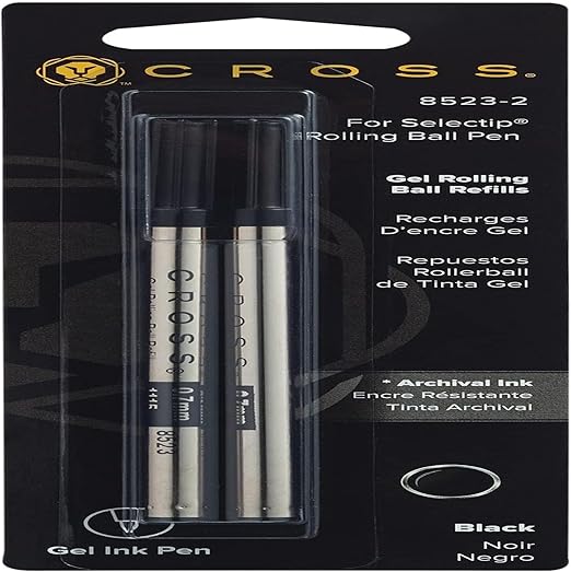 Cross 8523-2 Original Refill for Rollerball Gel Ink Cartridges, Compatible with a variety of Cross Rollerball Gel Pens, Black, (Pack of 2)