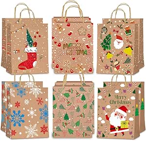 Christmas G-ift Bags Kraft Christmas Bags for Presents Christma Paper Bags with Handle 12 pcs Xmas Gift Bags for Christmes Party Gift Visit the NMKL Store