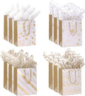 Gift Bags Medium Size with Tissue Paper,12pcs 9" White Gold Wrap Paper Gift Bags with Handles for Shopping Party Wedding Baby Shower Holiday Presents (12)