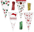 DIYASY 100pcs Christmas Cone Cellophane Bags, Clear Cone Cellophane Candy Treat Bags with 150pcs Twist Tie for Christmas Party Favors