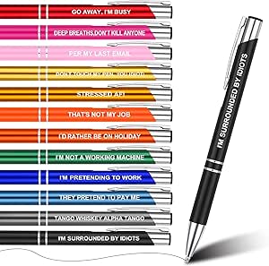 FRIUSATE 12Pcs Funny Pens for Work,Cheeky Slogan Pens Novelty Rude Pens Black Ink Retractable Ballpoint Pens for Colleagues Women Men Office Quirky Leaving Gift