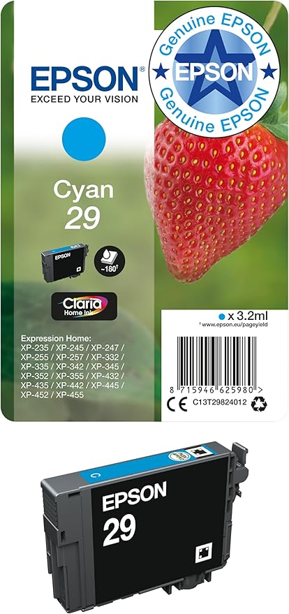 Epson 29 Cyan Strawberry Genuine, Claria Home Ink, Standard