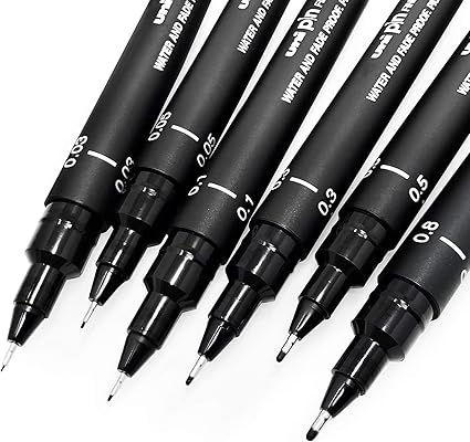 Uni Pin - Set of 6 drawing pens - black ink - fine point 0.03-0.8 mm