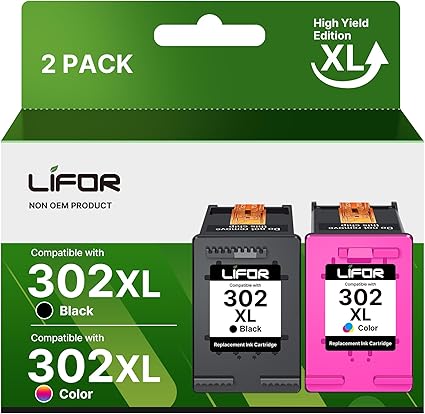 LIFOR 302XL Ink Cartridges 302 Ink Cartridges Combo Pack Remanufactured for HP 302 XL Black and Colour Ink for HP Envy 4520 4527 4524 4523 OfficeJet 3835 3830 3831 4650 DeskJet 3630 Packing May Vary