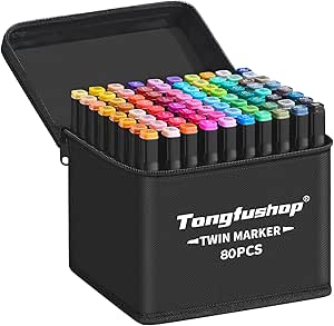 Tongfushop 80 Colored Alcohol Markers, Quick-Drying Dual Tip Colouring Pens for Adults, Kids,Beginners, Permanent Art Marker Pens for Drawing, Sketching, Anime, Manga & Fun Doodling With Carrying Case