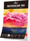 STATIONERY ISLAND Watercolour Paper A4 Pad, 30 Sheets Water Colour Paper 300gsm, Glue Bound, Cold-Pressed Texture, Watercolour Sketchbook for Painting, Drawing, Sketching and Mixed Media