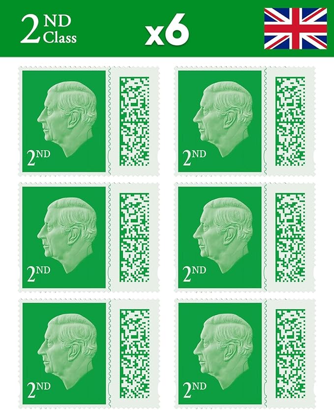 2nd Class Stamps (6 Pack) - 2nd Class Stamps - Barcoded Self Adhesive UK Letter Postage - (6 Total)