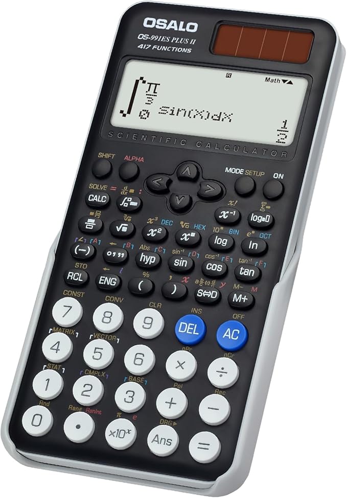 OSALO Scientific Calculator 417 Function 2 Line 10+2 Digits Written Display Solar and Battery Calculators for Students Secondary School College Black (OS 991ES Plus 2nd Edition)