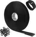 5m Adjustable Cable Straps with 25 Buckles, Free Cut Length, Black Reusable Fastening Cable Ties, Hook and Loop Securing Strap for Cable Tidy, Wire Management, Cord Organiser, 2cm Wide