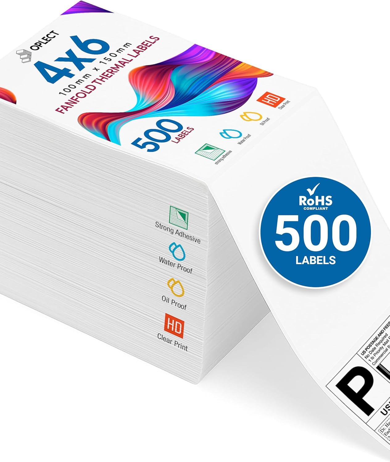 500 Unit Fanfold 4x6 Direct Thermal Shipping Labels - BPA-Free, Smudge-Resistant, Strong Adhesive - Compatible with MUNBYN, Rollo, Zebra Printers - Works with UPS, USPS, FedEx, Amazon FBA