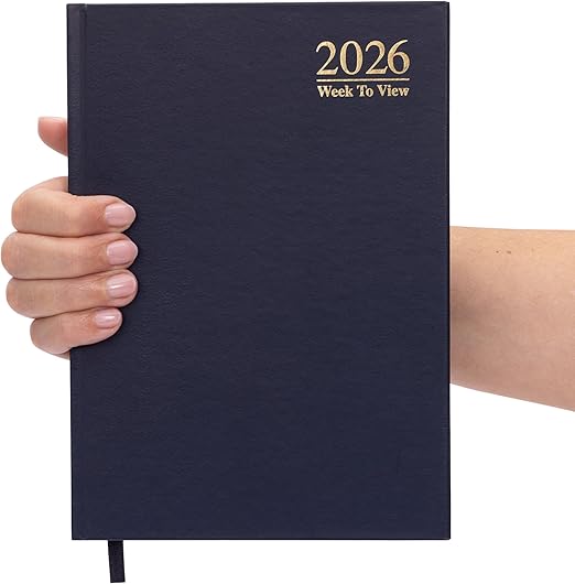 Evelay 2026 A5 Week To View Diary Full Year Planner Organiser Hardback Cover & Ribbon (Navy)