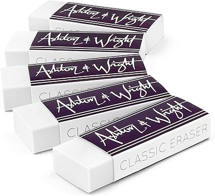 Ashton and Wright - Classic Eraser - Latex Free Plastic Rubber - Pack of 5 White