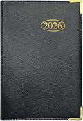 MantraRaj 2026 Week to View PVC Leather Effect Pocket Diary With Metal Corners Compact Planner with Hard Case Cover, Conversion Tables and Organizational Tools - 11cm x 7cm - Black