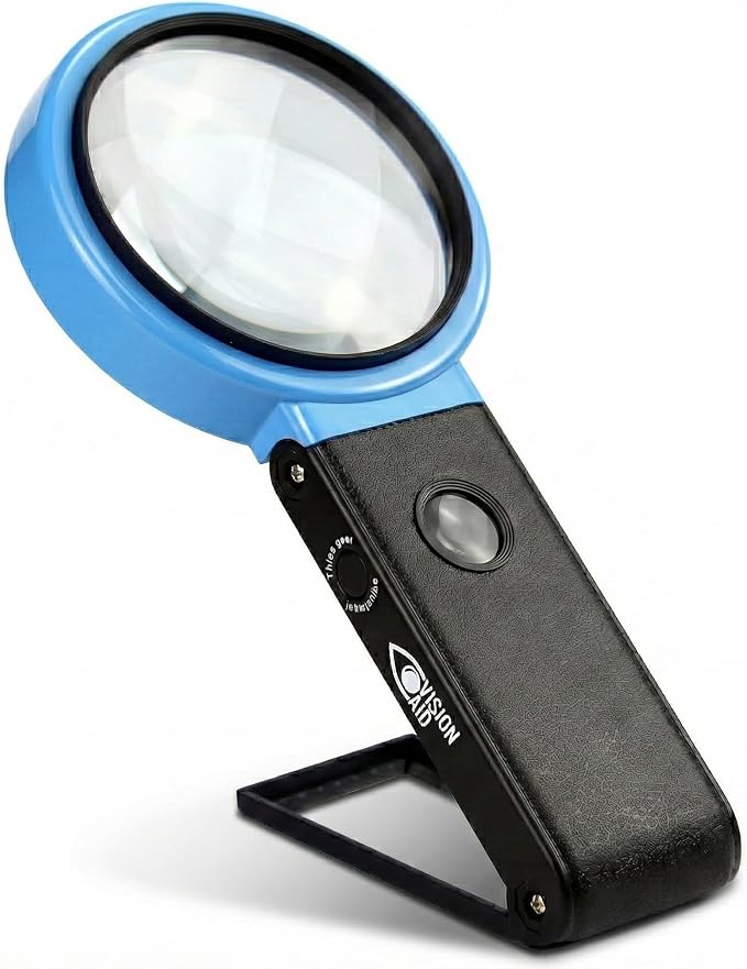VISION AID 30X Hands-Free Magnifying Glass with 21 LED Lights for Coins Jewelry Crafts Hobby 40X Loupe Handheld or Desktop Stand Magnifier for Seniors Reading Watch Repair Soldering Close Work