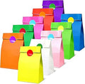 50 PCS Paper Party Bags for Kids, TOOELMON Multi-Color Kraft Paper Gift Bags Candy Goodie Treat Bags with 60 PCS Stickers for Halloween, Christmas, Birthday, Wedding Parties (130 * 80 * 240mm)