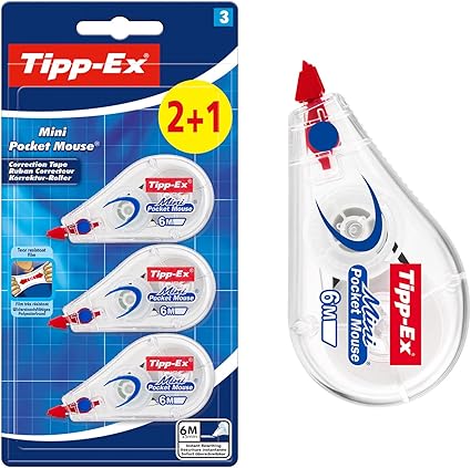 Tippex Mini Pocket Mouse Pack of 3 - White BIC Tipp Ex Tape Pen Eraser for Making Corrections