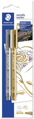 STAEDTLER 8323-S BK2 Metallic Marker Pens - Gold/Silver (Pack of 2)