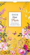 Large 2026 Couples Calendar – 2 Column Planner for Partners, Yellow Floral Wall Calendar, 22 × 38 cm