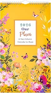 Large 2026 Couples Calendar – 2 Column Planner for Partners, Yellow Floral Wall Calendar, 22 × 38 cm