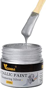 VGSEBA Acrylic Paint Metallic Silver, Non Toxic, Non Fading, 100ml Silver Leaf Paint for Art, Painting, Handcrafts, Ideal for Canvas Wood Clay Fabric Craft Supplies Visit the Store