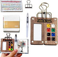 Portable Palette, Mini Travel Paint Set with 8 Grids Mini Wood Palette Box, Pocket Artist Watercolour Palette, Sketchbook Palette Pocket Travel Paint Tray Box with Metal Clip, Watercolor Pen