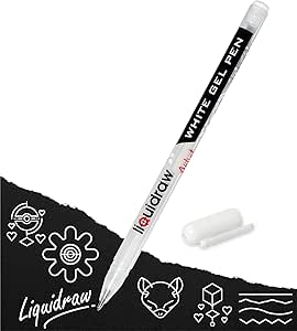 Liquidraw White Gel Pens For Art, Black Paper 0.8mm Fine Point Gel Pen For Artists, Highlights, Drawing, Writing & Sketching Designs