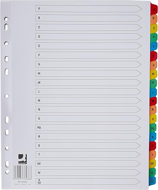 Q-Connect 20 Part A-Z Index Extra Wide Reinforced Multi-Colour Tabs