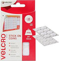 VELCRO Brand Stick On Coins Double Sided Hook & Loop Self Adhesive Sticky Coins Perfect for Room Décor & Home, Office, Garage Use White 16mm x 16mm Set of 16