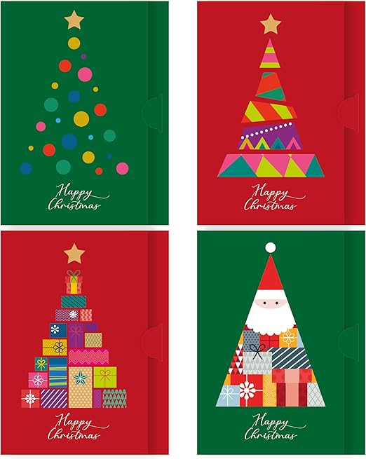 Christmas Money Wallets Pack of 8. Pack Contains 4 Different Christmas Tree Designs. Universal Wallet for Cash, Voucher and Voucher on Display Card. Ecofriendly.