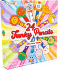 abeec 24 Funky Pencils with Erasers – Ideal for Kids' Party Bag Fillers, Stocking Fillers, Class Gifts, and Party Favors – Fun Stationery Set for Children