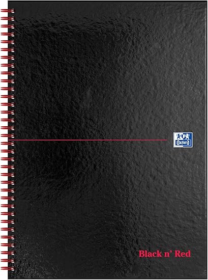 Oxford Black n' Red A4 Hardback Wirebound Notebook, Glossy, 140 Pages, 1 Notepad