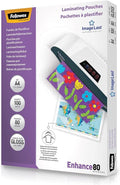 Fellowes Laminating Pouches A4, Gloss Finish - 100 Sheets - 160 Micron (2 x 80 Micron) Clear & Durable Laminating Pouch with Image Last Directional Mark - Ideal for Photos and Notices