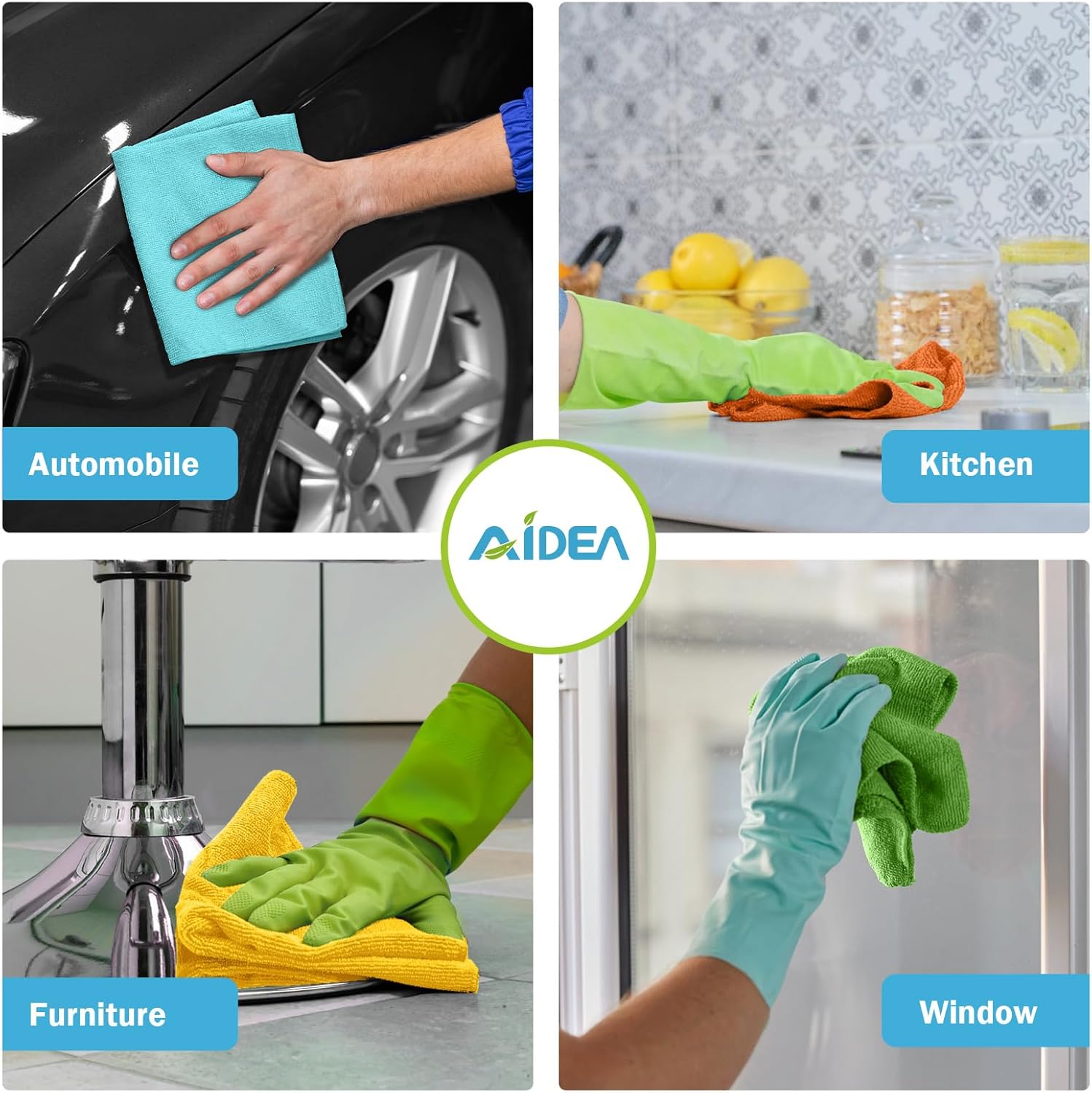 AIDEA Microfibre Cleaning Cloths, Pack of 8, Reusable Lint-Free 30×30 cm