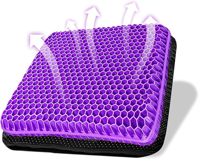 Gel Seat Cushion, Double Thick Breathable Seat Cushion Cool Gel Cushion Honeycomb Design,Breathable Lumbar Cushion With Non-Slip,Pressure Pain relief Gel Cushion For Home Office Chair Car Wheelchair