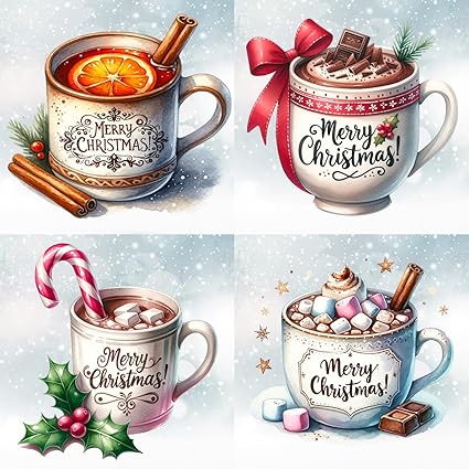 Christmas Cards 2025 Pack of 30 Xmas Cards Multipack 6 Unique Christmas Drink Designs Festive Christmas Greetings Card Seasons Greetings For Friends and Family