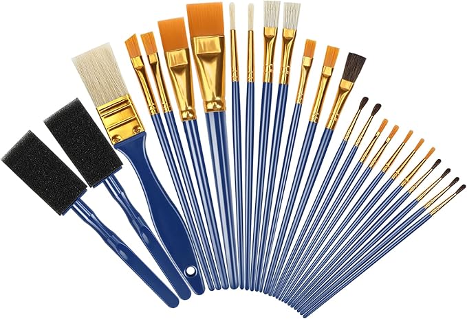 Halobios 25 Pcs Paint Brushes 25 Pcs Paint Brushes Set, Acrylic Painting Brushes for Children Beginners, Artist Painting Kits for Acrylic Oil Watercolor, Acrylic Painting Brushes for Children Beginners, Artist Painting Kits for Acrylic Oil Watercolor