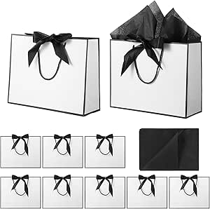 10 Pcs Mother's Day Gift Bags Medium with 10 Tissue Paper Handles Bow Ribbon Multipack Presents Paper Gift bags for Wedding Baby Shower Bridesmaid Party