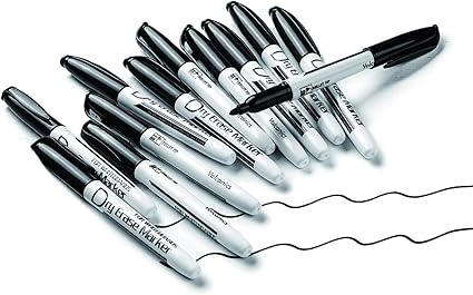 Volcanics Black Dry Erase Markers Whiteboard Pens Low Odor Fine Whiteboard Markers Dry Wipe Pens Thin Box of 12